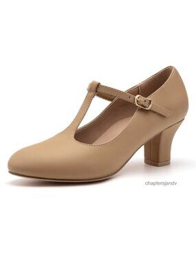 2.5" T-Strap Character Dance Shoes Faux Leather Ballroom Heels